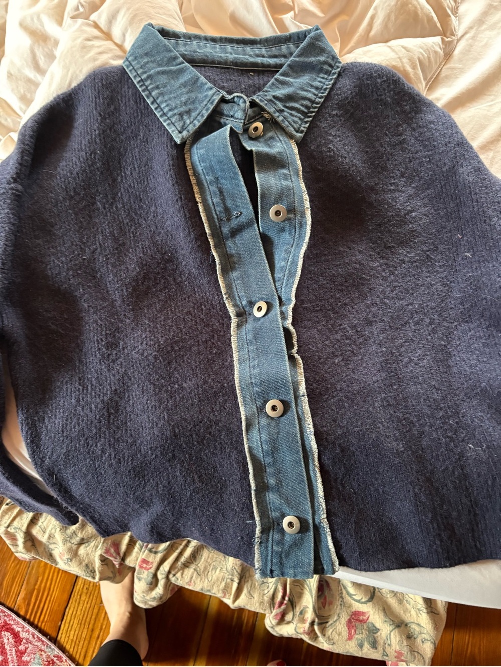 Source Unknown Navy and Denim-Trim Button-Up Women's Sweater